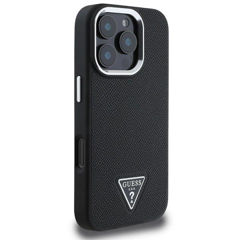 Etui Guess Grained Triangle MagSafe na iPhone 16 Pro - czarne Etui Guess Grained Triangle MagSafe na iPhone 16 Pro - czarne