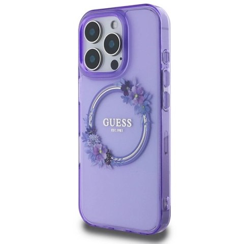 Etui Guess IML Flowers Wreath MagSafe na iPhone 16 Pro Max - fioletowe Etui Guess IML Flowers Wreath MagSafe na iPhone 16 Pro Max - fioletowe
