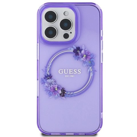 Etui Guess IML Flowers Wreath MagSafe na iPhone 16 Pro Max - fioletowe Etui Guess IML Flowers Wreath MagSafe na iPhone 16 Pro Max - fioletowe