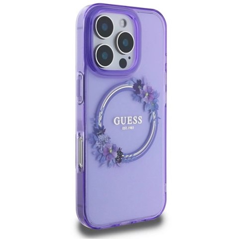 Etui Guess IML Flowers Wreath MagSafe na iPhone 16 Pro Max - fioletowe Etui Guess IML Flowers Wreath MagSafe na iPhone 16 Pro Max - fioletowe