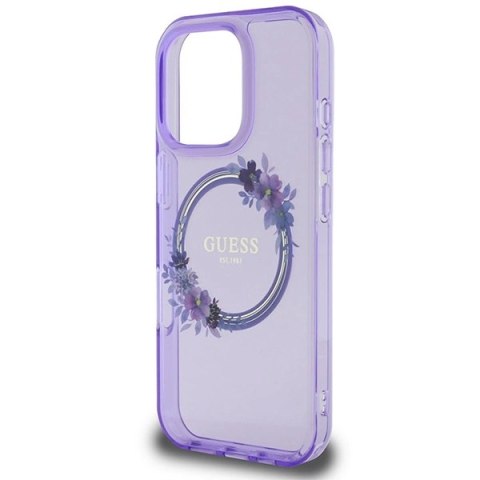 Etui Guess IML Flowers Wreath MagSafe na iPhone 16 Pro Max - fioletowe Etui Guess IML Flowers Wreath MagSafe na iPhone 16 Pro Max - fioletowe