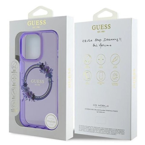 Etui Guess IML Flowers Wreath MagSafe na iPhone 16 Pro Max - fioletowe Etui Guess IML Flowers Wreath MagSafe na iPhone 16 Pro Max - fioletowe