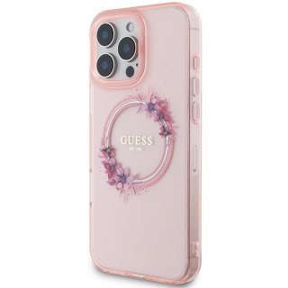 Etui Guess IML Flowers Wreath MagSafe na iPhone 16 Pro Max - różowe