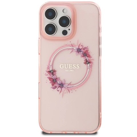 Etui Guess IML Flowers Wreath MagSafe na iPhone 16 Pro Max - różowe Etui Guess IML Flowers Wreath MagSafe na iPhone 16 Pro Max - różowe