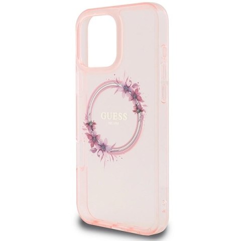 Etui Guess IML Flowers Wreath MagSafe na iPhone 16 Pro Max - różowe Etui Guess IML Flowers Wreath MagSafe na iPhone 16 Pro Max - różowe