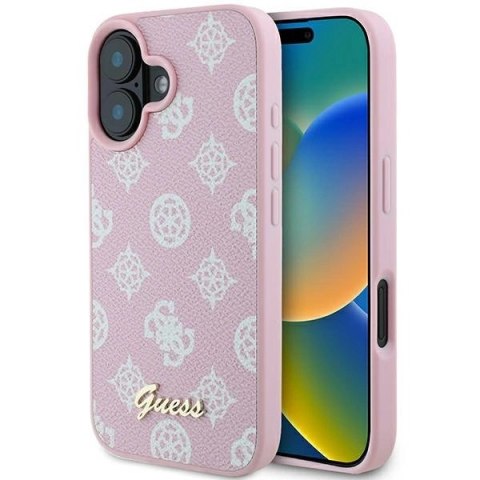Etui Guess Peony Script Logo MagSafe na iPhone 16 Plus - różowe Etui Guess Peony Script Logo MagSafe na iPhone 16 Plus - różowe