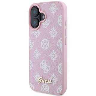 Etui Guess Peony Script Logo MagSafe na iPhone 16 Plus - różowe