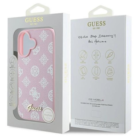Etui Guess Peony Script Logo MagSafe na iPhone 16 Plus - różowe Etui Guess Peony Script Logo MagSafe na iPhone 16 Plus - różowe