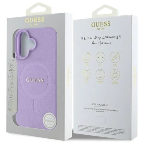 Etui Guess Saffiano MagSafe na iPhone 16 - fioletowe Etui Guess Saffiano MagSafe na iPhone 16 - fioletowe