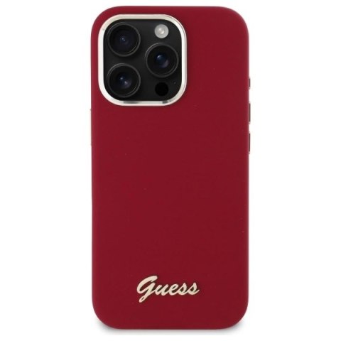 Etui Guess Silicone Script Metal Logo na iPhone 16 Pro Max - różowe
