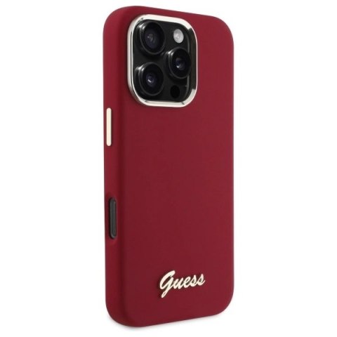 Etui Guess Silicone Script Metal Logo na iPhone 16 Pro Max - różowe