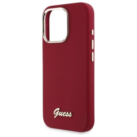 Etui Guess Silicone Script Metal Logo na iPhone 16 Pro Max - różowe