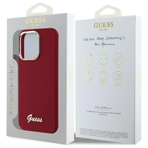 Etui Guess Silicone Script Metal Logo na iPhone 16 Pro Max - różowe