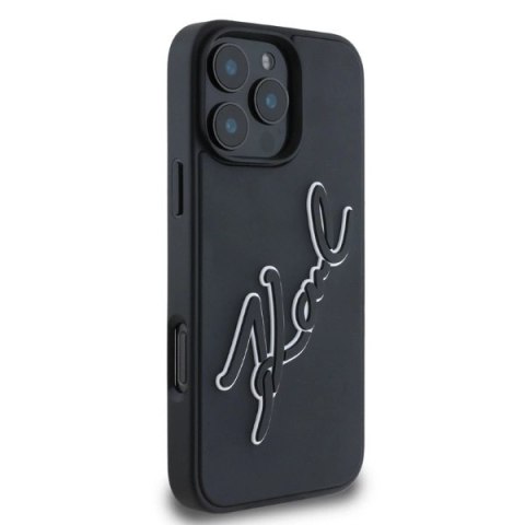 Etui Karl Lagerfeld 3D Rubber Bicolor Signature na iPhone 16 Pro Max - czarne Etui Karl Lagerfeld 3D Rubber Bicolor Signature na iPhone 16 Pro Max - czarne