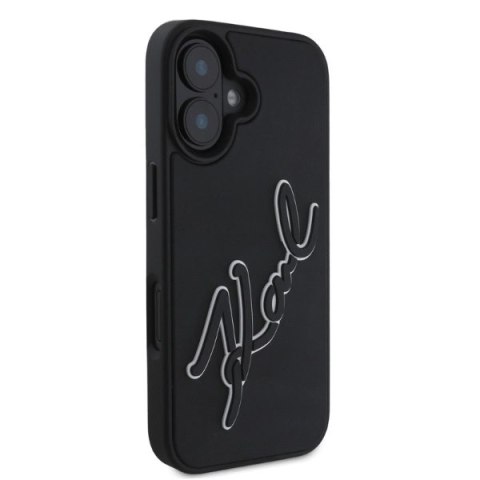 Etui Karl Lagerfeld 3D Rubber Signature na iPhone 16 - czarne Etui Karl Lagerfeld 3D Rubber Signature na iPhone 16 - czarne