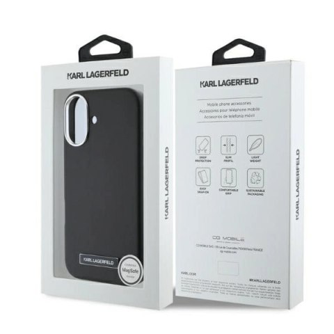 Etui Karl Lagerfeld FW Metal Plate MagSafe na iPhone 16 - czarne Etui Karl Lagerfeld FW Metal Plate MagSafe na iPhone 16 - czarne