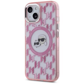 Etui Karl Lagerfeld IML Monogram Karl & Choupette Head MagSafe na iPhone 15 Plus - różowe