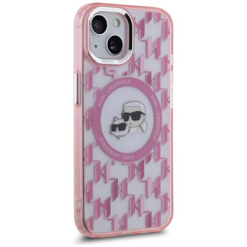 Etui Karl Lagerfeld IML Monogram Karl & Choupette Head MagSafe na iPhone 15 Plus - różowe Etui Karl Lagerfeld IML Monogram Karl & Choupette Head MagSafe na iPhone 15 Plus - różowe