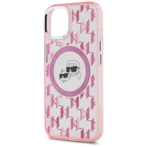 Etui Karl Lagerfeld IML Monogram Karl & Choupette Head MagSafe na iPhone 15 Plus - różowe Etui Karl Lagerfeld IML Monogram Karl & Choupette Head MagSafe na iPhone 15 Plus - różowe