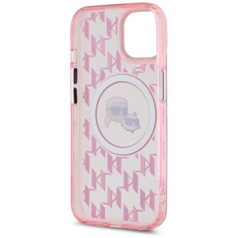 Etui Karl Lagerfeld IML Monogram Karl & Choupette Head MagSafe na iPhone 15 Plus - różowe Etui Karl Lagerfeld IML Monogram Karl & Choupette Head MagSafe na iPhone 15 Plus - różowe