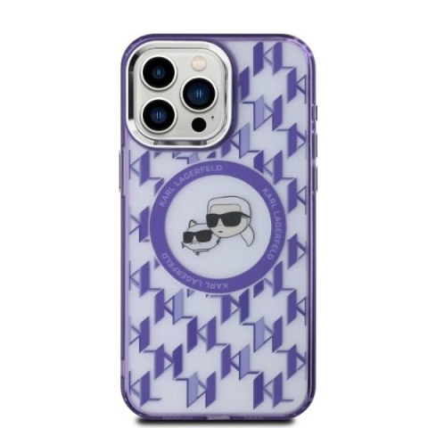 Etui Karl Lagerfeld IML Monogram Karl & Choupette Head MagSafe na iPhone 15 Pro Max - fioletowe Etui Karl Lagerfeld IML Monogram Karl & Choupette Head MagSafe na iPhone 15 Pro Max - fioletowe