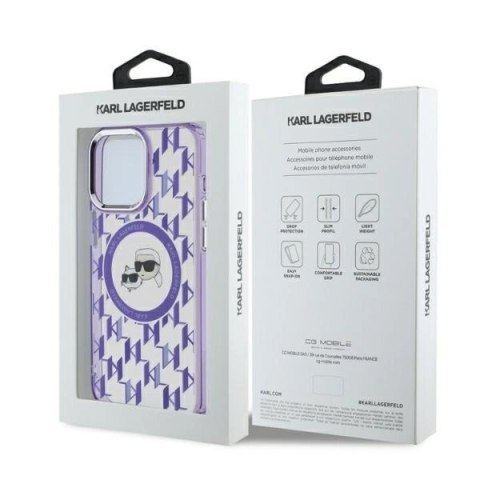 Etui Karl Lagerfeld IML Monogram Karl & Choupette Head MagSafe na iPhone 15 Pro Max - fioletowe Etui Karl Lagerfeld IML Monogram Karl & Choupette Head MagSafe na iPhone 15 Pro Max - fioletowe