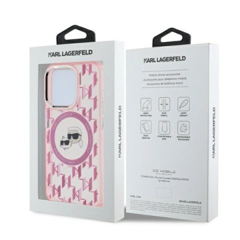 Etui Karl Lagerfeld IML Monogram Karl & Choupette Head MagSafe na iPhone 15 Pro Max - różowe Etui Karl Lagerfeld IML Monogram Karl & Choupette Head MagSafe na iPhone 15 Pro Max - różowe