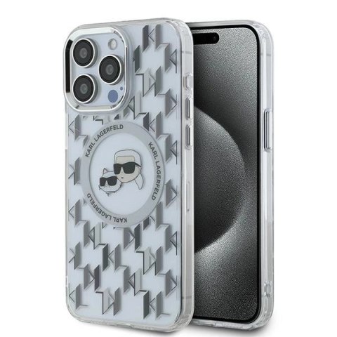 Etui Karl Lagerfeld IML Monogram Karl & Choupette Head MagSafe na iPhone 15 Pro - przezroczyste Etui Karl Lagerfeld IML Monogram Karl & Choupette Head MagSafe na iPhone 15 Pro - przezroczyste