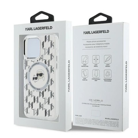 Etui Karl Lagerfeld IML Monogram Karl & Choupette Head MagSafe na iPhone 15 Pro - przezroczyste Etui Karl Lagerfeld IML Monogram Karl & Choupette Head MagSafe na iPhone 15 Pro - przezroczyste