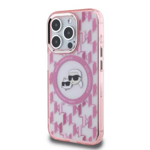 Etui Karl Lagerfeld IML Monogram Karl & Choupette Head MagSafe na iPhone 15 Pro - różowe Etui Karl Lagerfeld IML Monogram Karl & Choupette Head MagSafe na iPhone 15 Pro - różowe