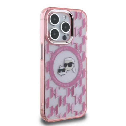 Etui Karl Lagerfeld IML Monogram Karl & Choupette Head MagSafe na iPhone 15 Pro - różowe Etui Karl Lagerfeld IML Monogram Karl & Choupette Head MagSafe na iPhone 15 Pro - różowe