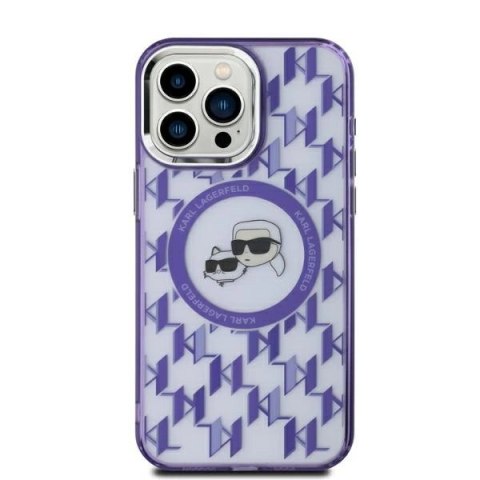 Etui Karl Lagerfeld IML Monogram Karl & Choupette Head MagSafe na iPhone 15 - fioletowe Etui Karl Lagerfeld IML Monogram Karl & Choupette Head MagSafe na iPhone 15 - fioletowe