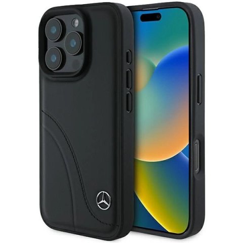 Etui Mercedes MB Curved Stitches Leather na iPhone 16 Pro - czarne Etui Mercedes MB Curved Stitches Leather na iPhone 16 Pro - czarne
