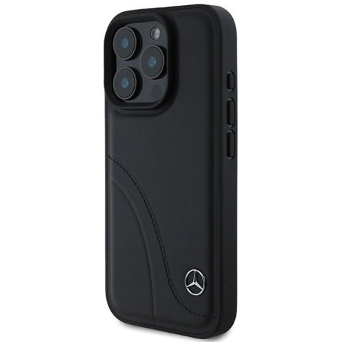 Etui Mercedes MB Curved Stitches Leather na iPhone 16 Pro - czarne Etui Mercedes MB Curved Stitches Leather na iPhone 16 Pro - czarne