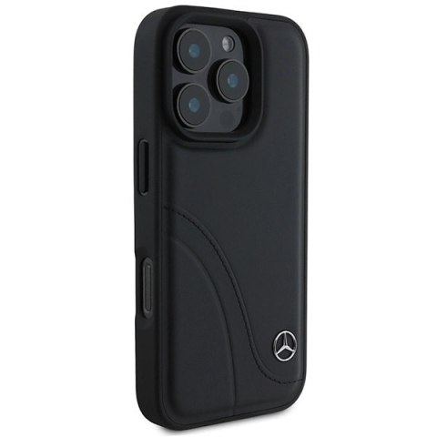 Etui Mercedes MB Curved Stitches Leather na iPhone 16 Pro - czarne Etui Mercedes MB Curved Stitches Leather na iPhone 16 Pro - czarne
