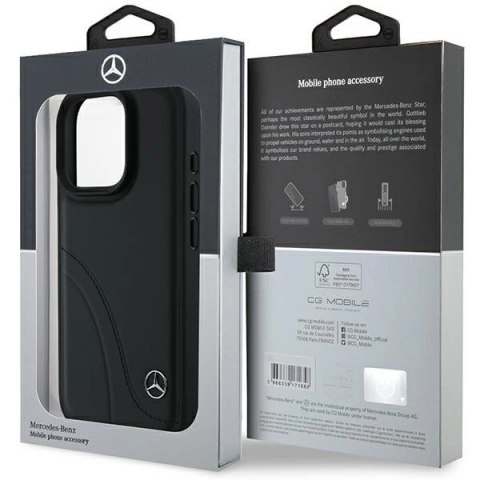 Etui Mercedes MB Curved Stitches Leather na iPhone 16 Pro - czarne Etui Mercedes MB Curved Stitches Leather na iPhone 16 Pro - czarne