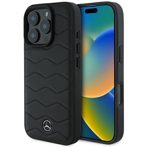 Etui Mercedes MB Waves Leather na iPhone 16 Pro - czarne Etui Mercedes MB Waves Leather na iPhone 16 Pro - czarne