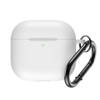 Etui silikonowe na Airpods 4 z karabińczykiem - białe