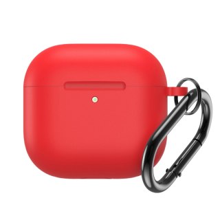Etui silikonowe na Airpods 4 z karabińczykiem - czerwone