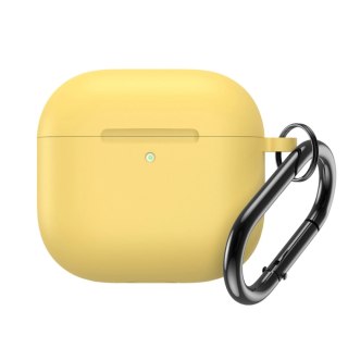 Etui silikonowe na Airpods 4 z karabińczykiem - żółte