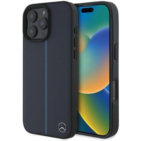 Etui Mercedes MB Blue Line Leather MagSafe na iPhone 16 Pro Max - granatowe Etui Mercedes MB Blue Line Leather MagSafe na iPhone 16 Pro Max - granatowe