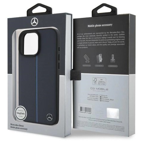 Etui Mercedes MB Blue Line Leather MagSafe na iPhone 16 Pro Max - granatowe Etui Mercedes MB Blue Line Leather MagSafe na iPhone 16 Pro Max - granatowe
