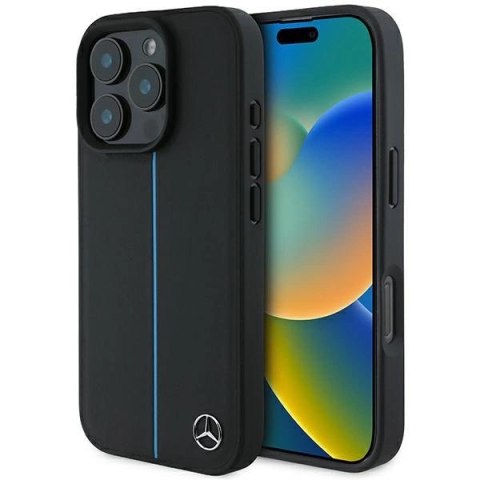 Etui Mercedes MB Blue Line Leather MagSafe na iPhone 16 Pro - czarne Etui Mercedes MB Blue Line Leather MagSafe na iPhone 16 Pro - czarne
