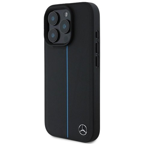Etui Mercedes MB Blue Line Leather MagSafe na iPhone 16 Pro - czarne Etui Mercedes MB Blue Line Leather MagSafe na iPhone 16 Pro - czarne