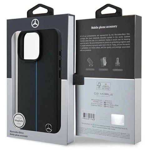Etui Mercedes MB Blue Line Leather MagSafe na iPhone 16 Pro - czarne Etui Mercedes MB Blue Line Leather MagSafe na iPhone 16 Pro - czarne