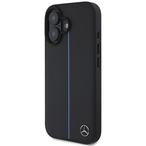 Etui Mercedes MB Blue Line Leather MagSafe na iPhone 16 - czarne Etui Mercedes MB Blue Line Leather MagSafe na iPhone 16 - czarne