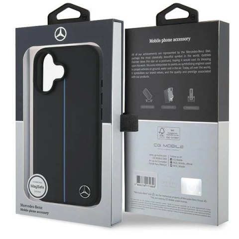 Etui Mercedes MB Blue Line Leather MagSafe na iPhone 16 - czarne Etui Mercedes MB Blue Line Leather MagSafe na iPhone 16 - czarne