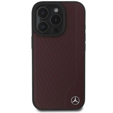 Etui Mercedes MB Wood Imitation Leather MagSafe na iPhone 16 Pro Max - czerwone