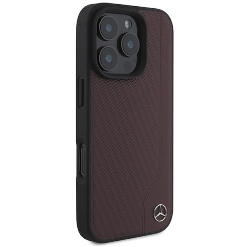 Etui Mercedes MB Wood Imitation Leather MagSafe na iPhone 16 Pro Max - czerwone