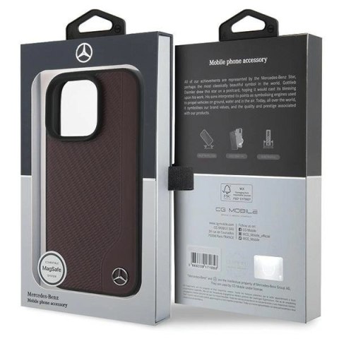 Etui Mercedes MB Wood Imitation Leather MagSafe na iPhone 16 Pro Max - czerwone